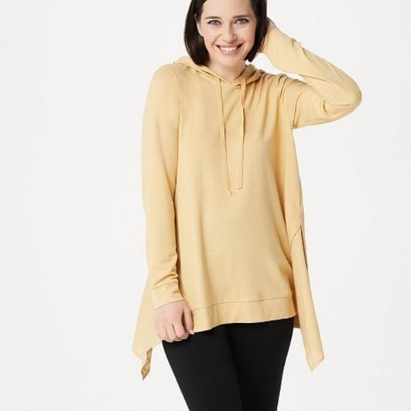 LOGO by Lori Goldstein Tops - LOGO Pullover Hoodie with Side Godets 1546